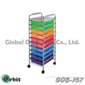 Plastic mobile storage trolley, space saver rolling storage drawer cart